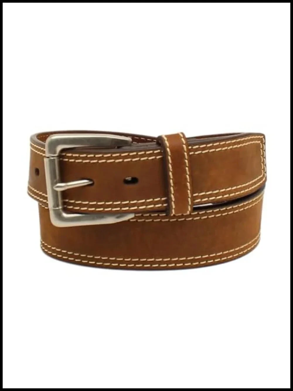 Genuine Leather Contrast Stitched Belt for Men